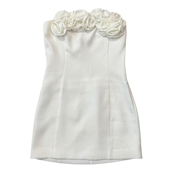 Meshki Brooks Rose Strapless Mini Dress White Size S | Floral Appliqué‎ Bridal - Picture 5 of 8